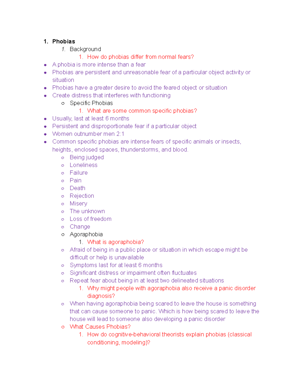 Chapter 5 study guide exam 2 pt2 1. Phobias 1. Background 1. How do