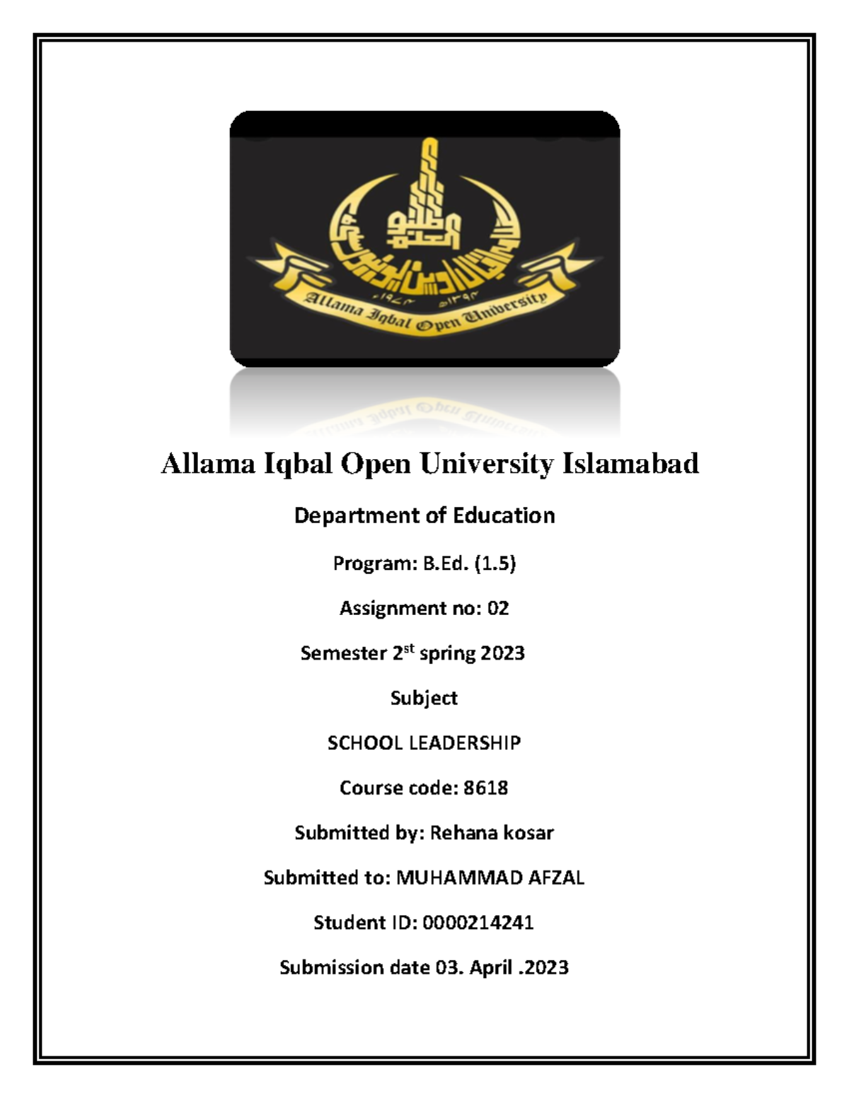 8618 Assingment NO 2 - This is assignment of b. Ed - Allama Iqbal Open ...