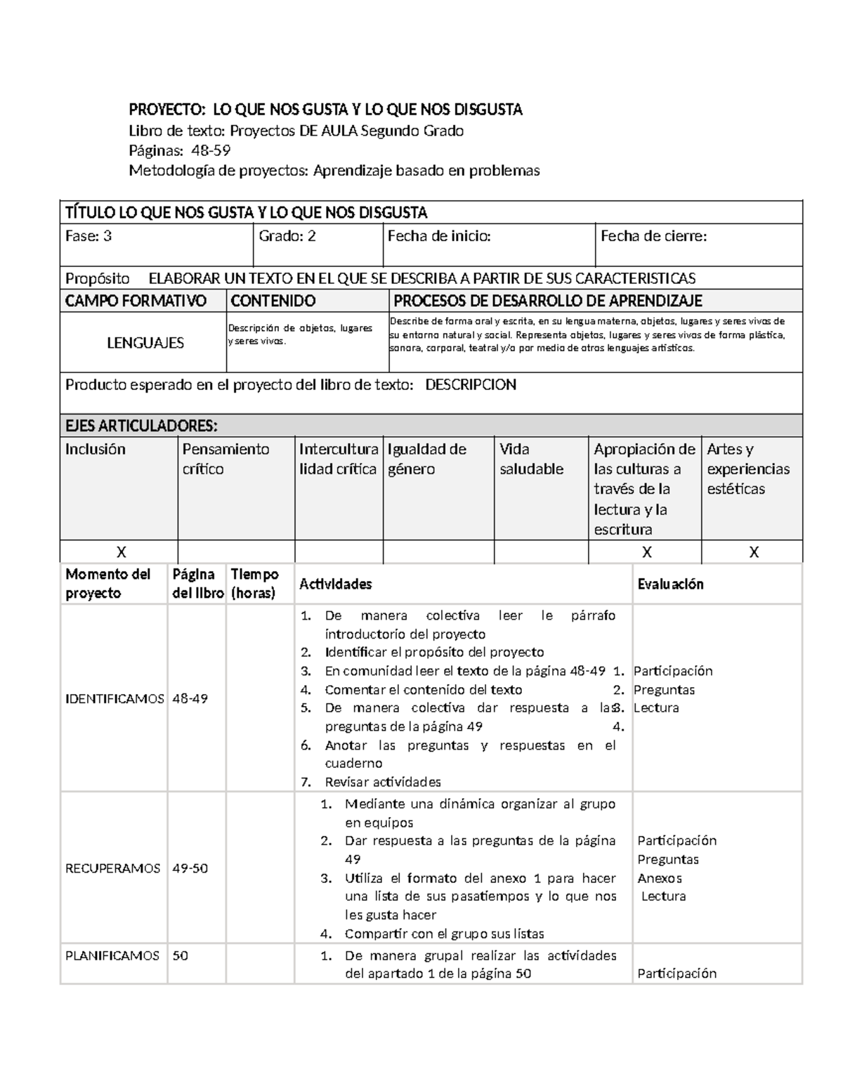 1 Proyecto Lenguajes Lo Que Nos Gusta Y Nos Disgusta Proyecto Lo Que Nos Gusta Y Lo Que Nos 6152