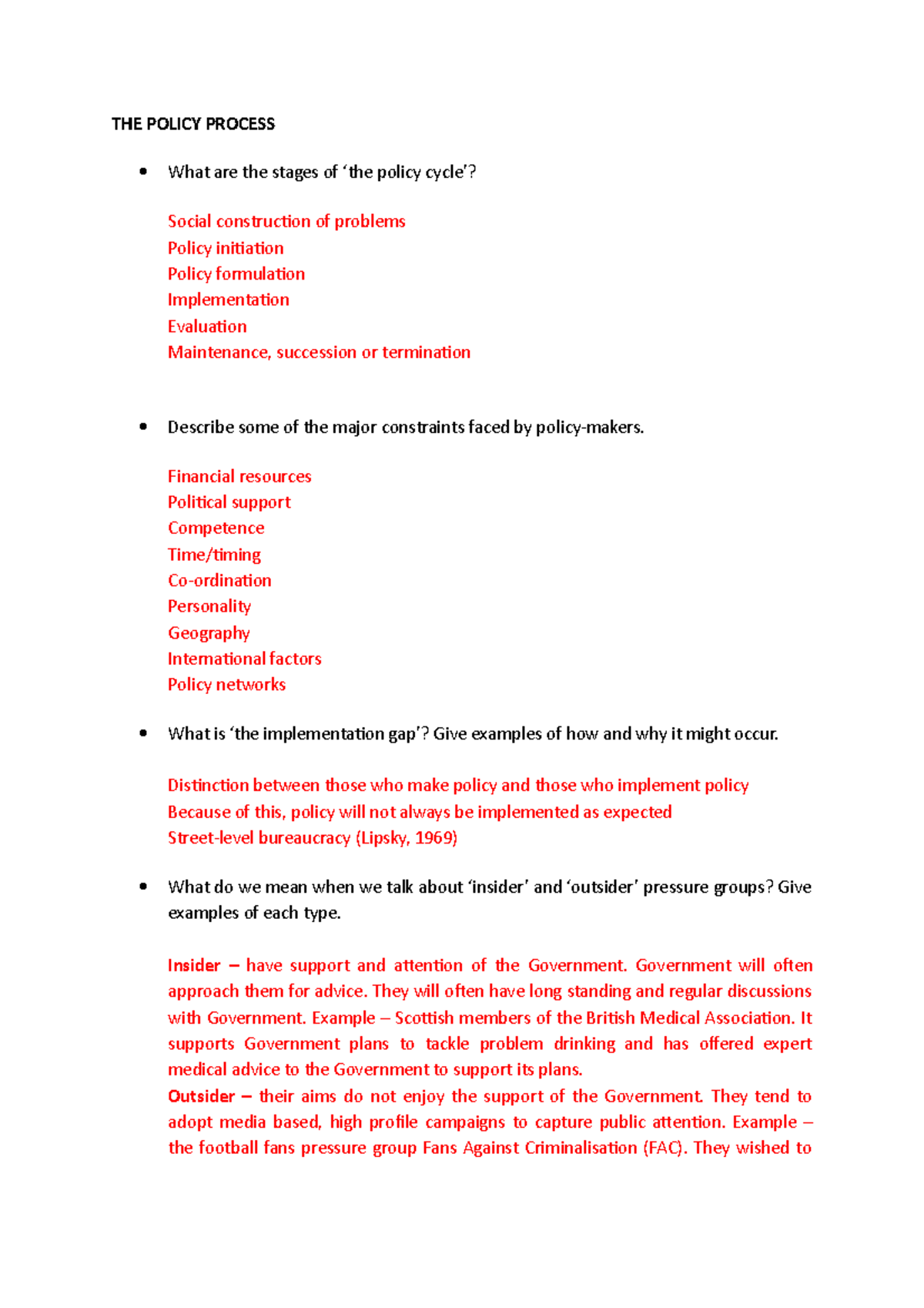 Tutorial 3 - The Policy Process - THE POLICY PROCESS What are the ...