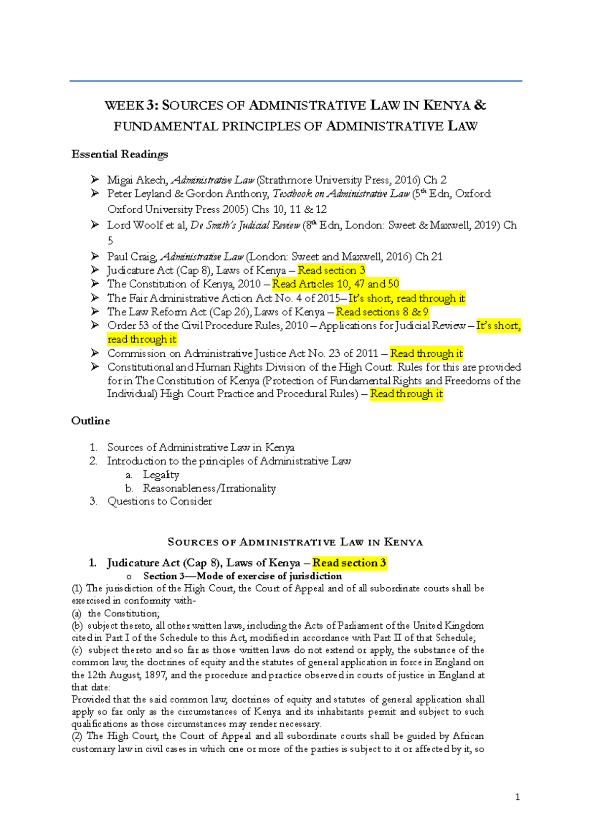 Administrative LawWeek 3 Handout WEEK 3 SOURCES OF ADMINISTRATIVE