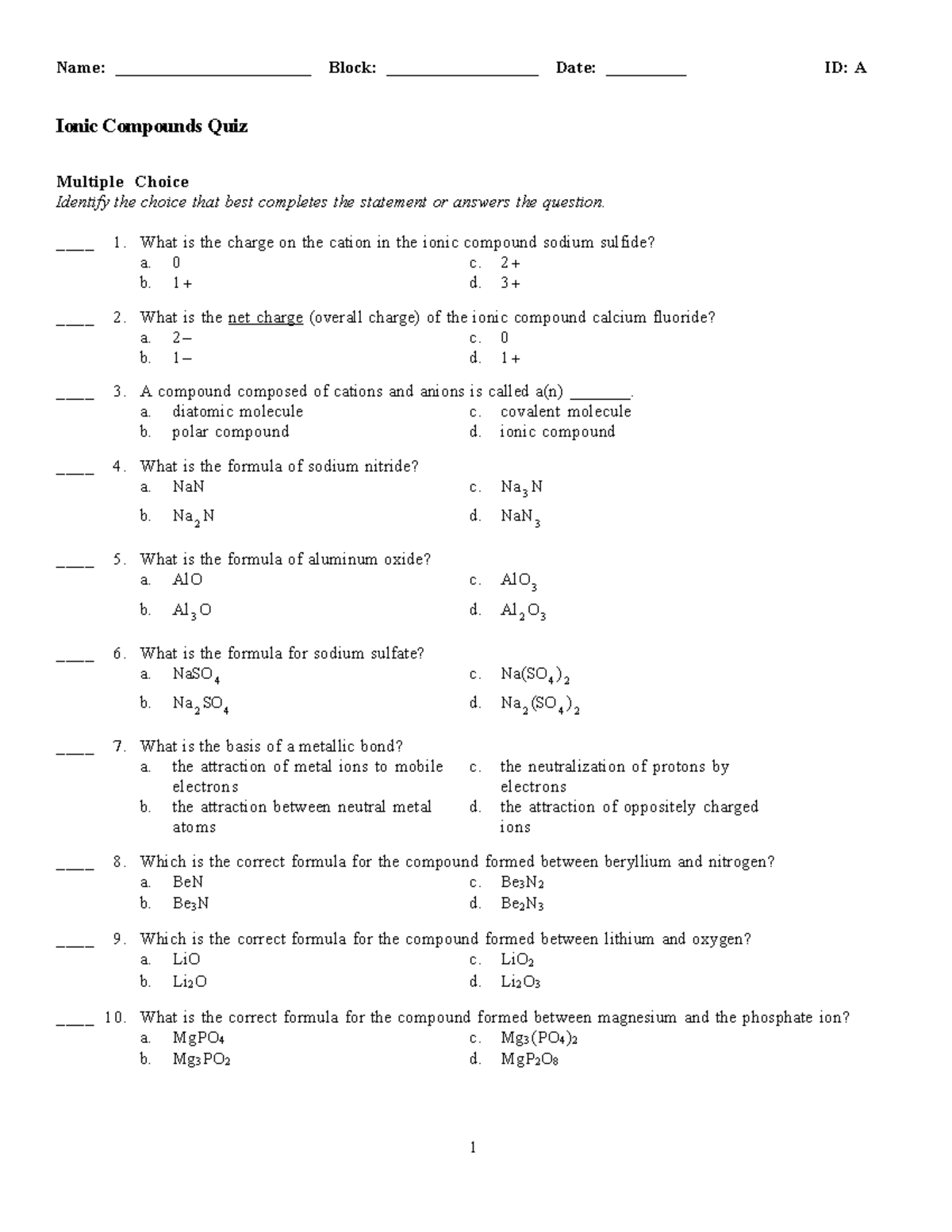 04hw Ionic Compounds Practice Questions - Name ...