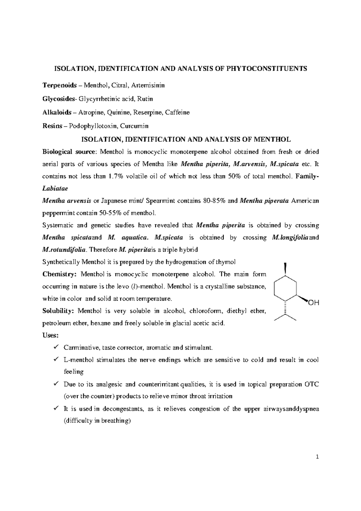 Isolation,identification and analysis of phytoconstituents. Dr.U