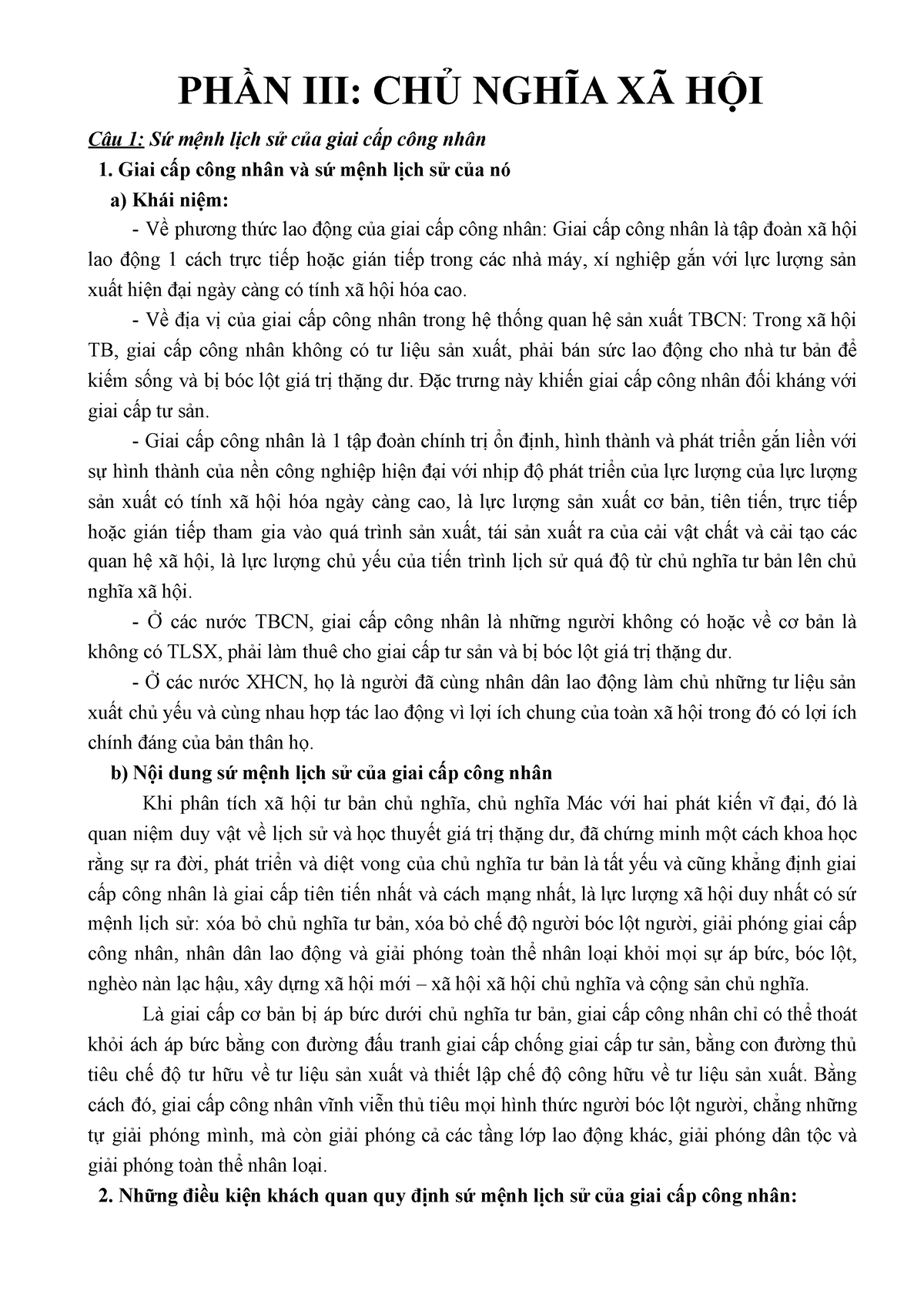 Ôn CNXH - Helpful - PHÀN III: CHþ NGH)A XÃ HÞI Câu 1: Sứ Mệnh Lịch Sử ...