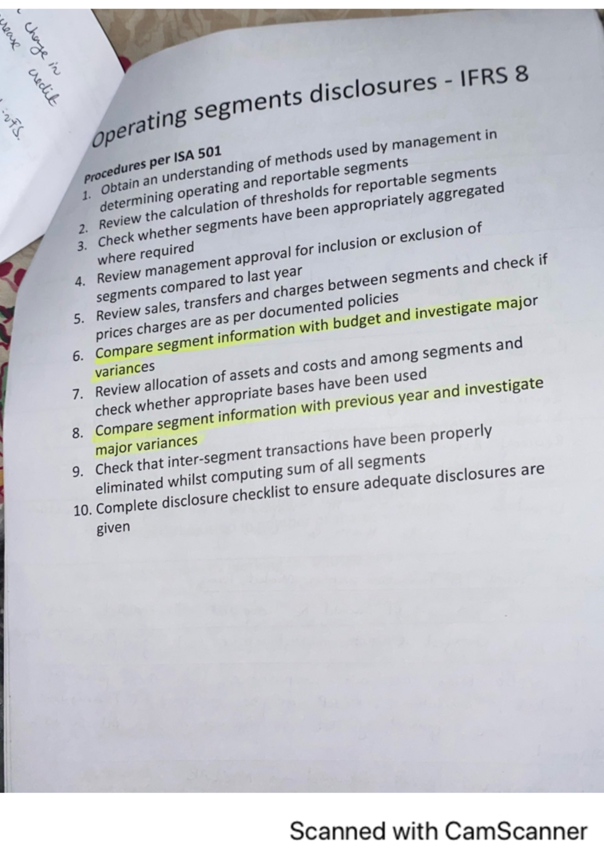 Procedures for audit Part 2 - operating segments disclosures IFRS 8 ISA ...