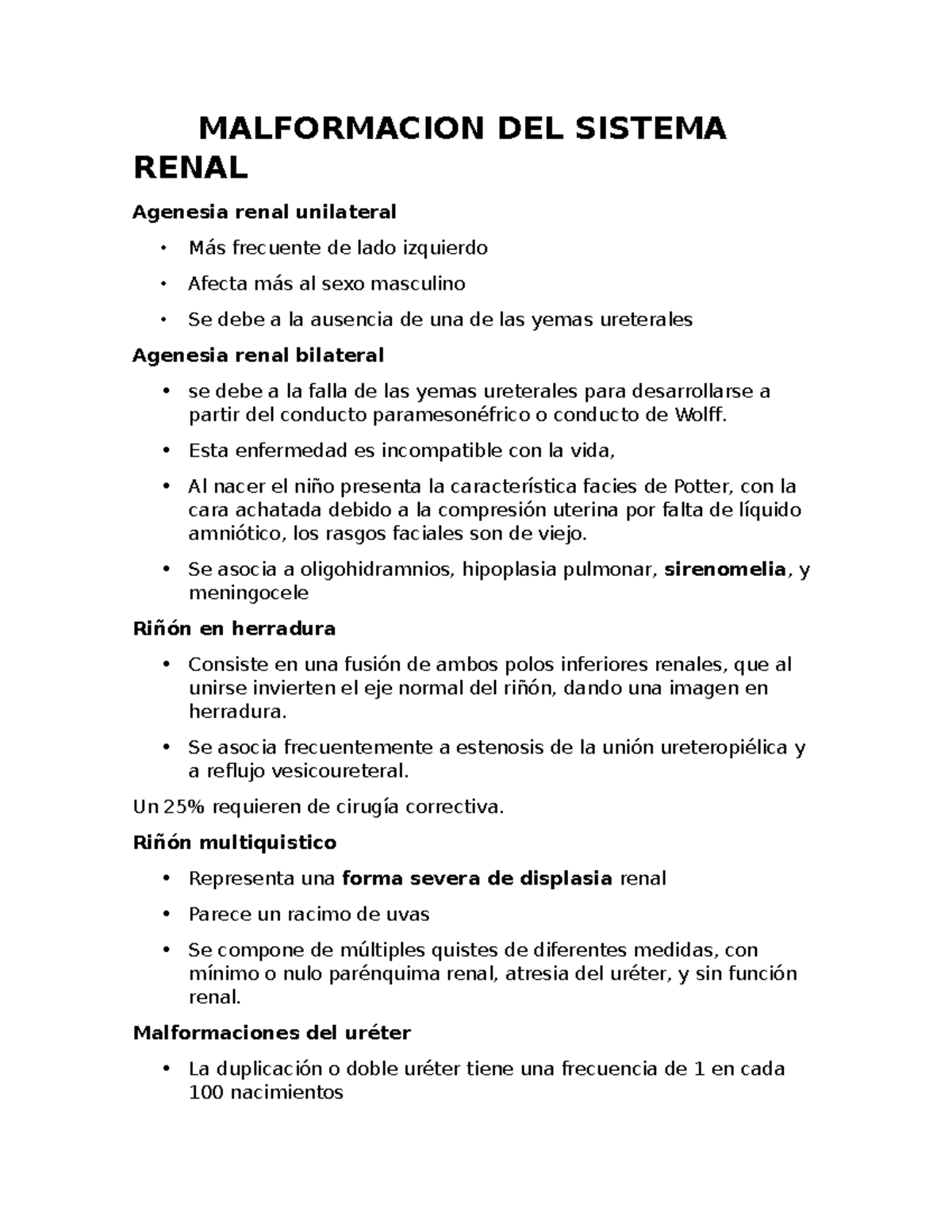 agenesia renal bilateral facesión