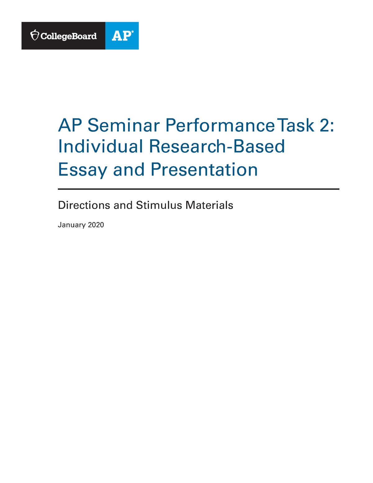 APSeminar PT2 DirectionsStimulusPacket2019 20 AP Seminar