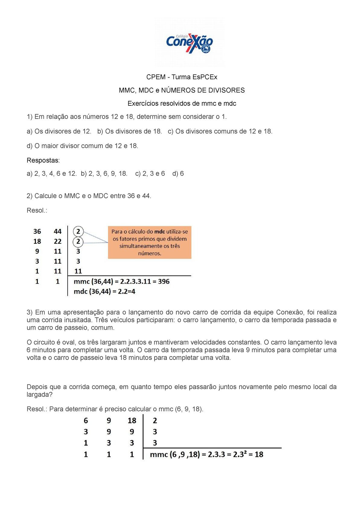 Mmc E Mdc CPEM - Exercicios Mmc E Mdc - CPEM - Turma EsPCEx MMC, MDC E ...