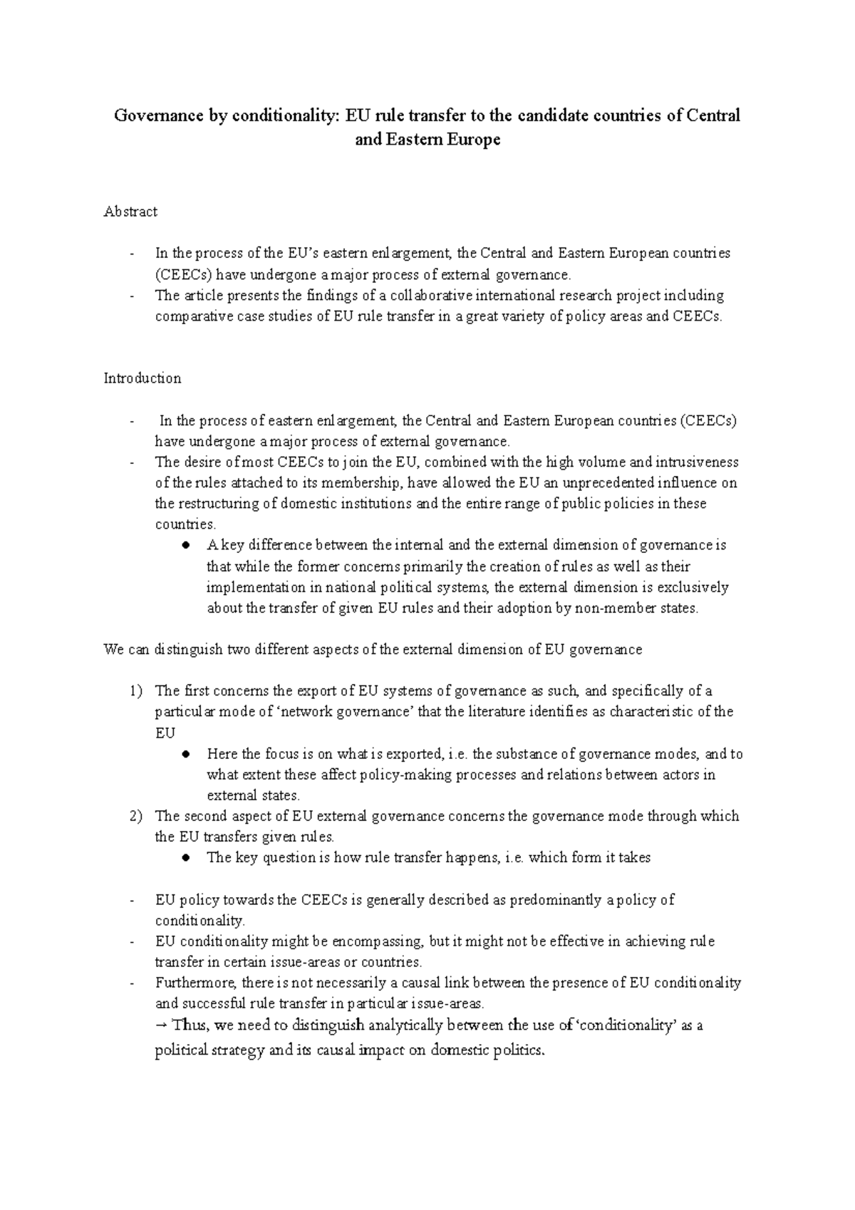 Governance By Conditionality EU Rule Transfer To The Candidate ...