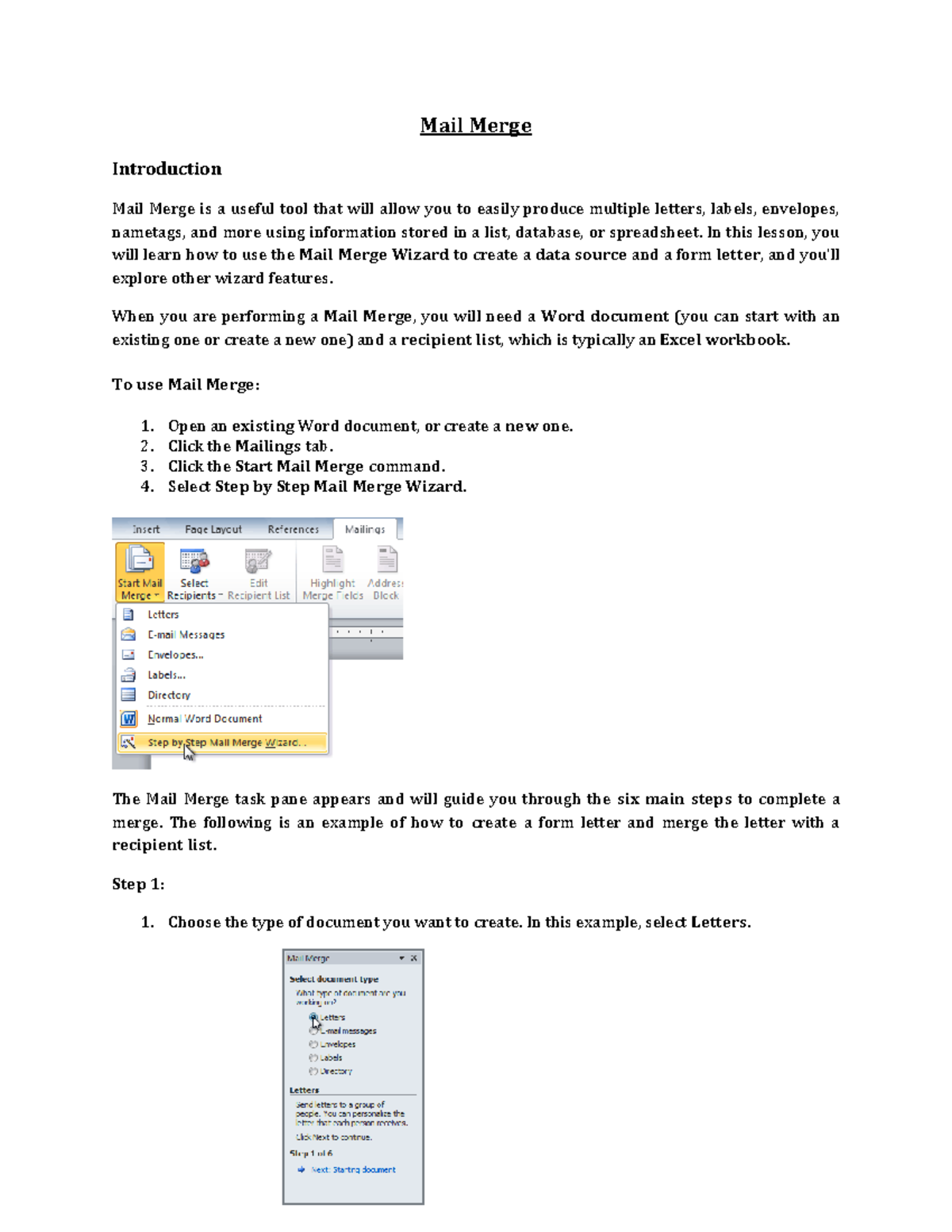 Mail Merge - materials for additional reading - Mail Merge Introduction ...