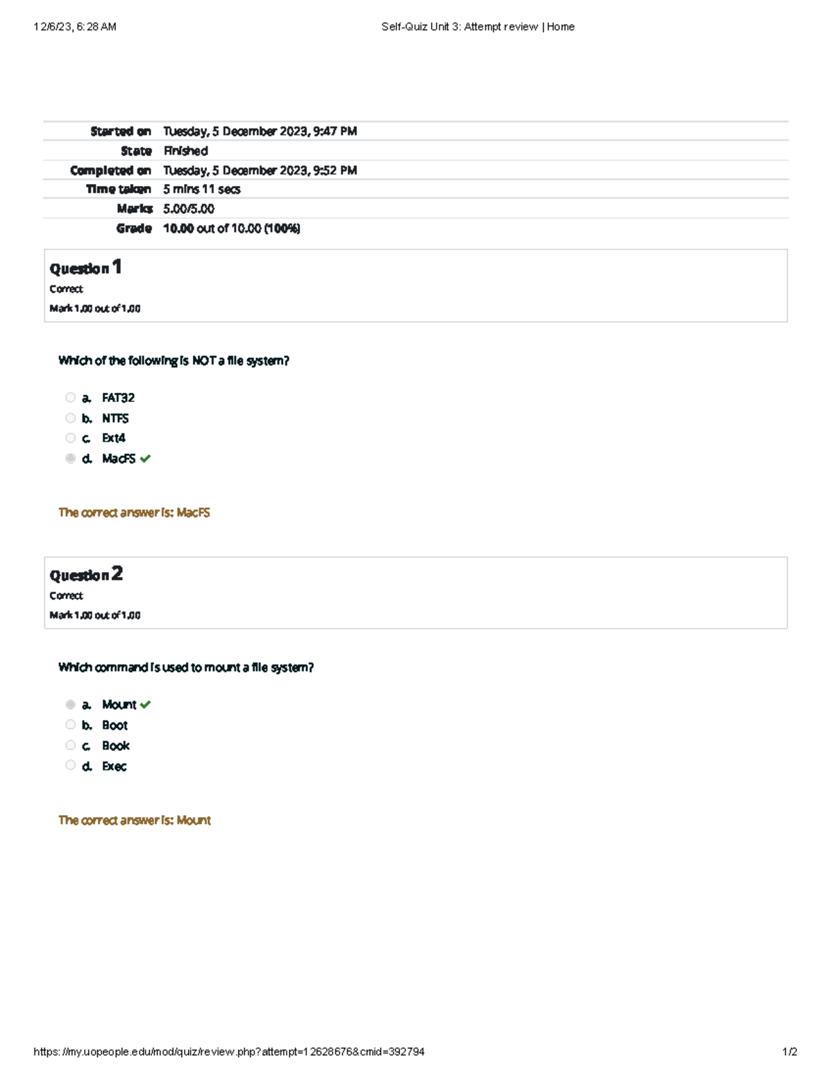Self-Quiz Unit 3 Attempt review 6 Home - 12/6/23, 6:28 AM Self-Quiz ...