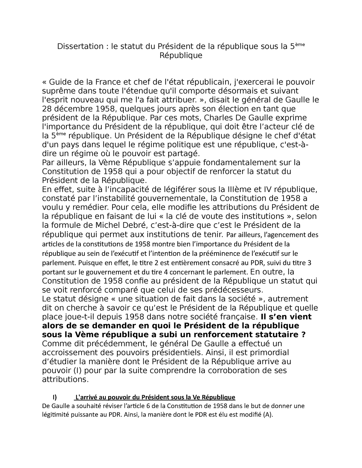 dissertation president 5eme republique