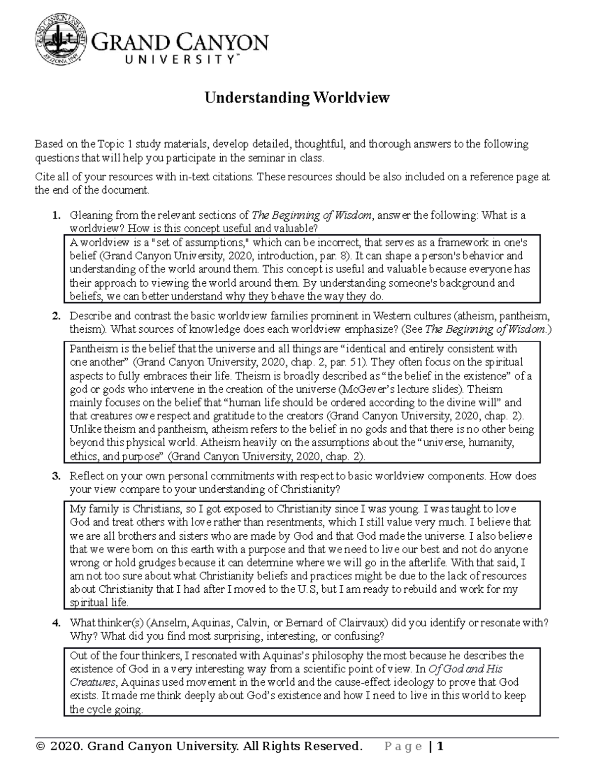 CWV 106 Seminar 1, Understanding Worldview - Understanding Worldview ...