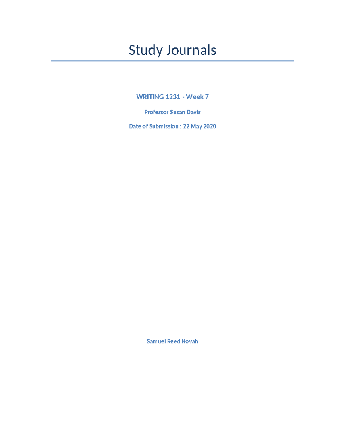 Writing-1231-Study Journals - Study Journals WRITING 1231 - Week 7 ...