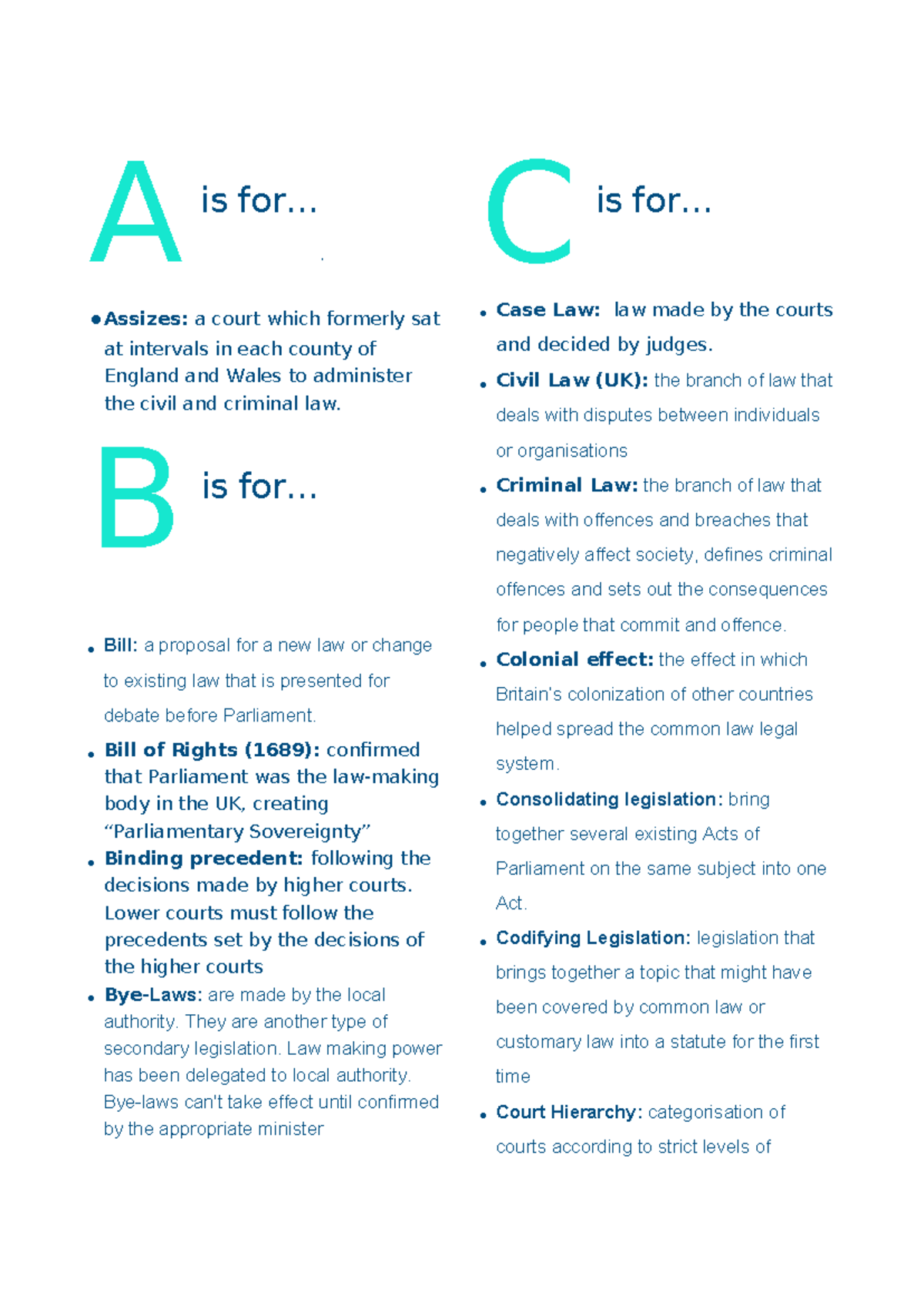 Common Law Glossary - A is for... . Assizes: a court which formerly sat ...