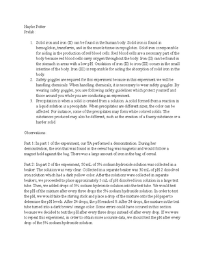 Lab 4 - Disappearing Salts Lab Report - Haylie Potter Pre Lab: 1 ...