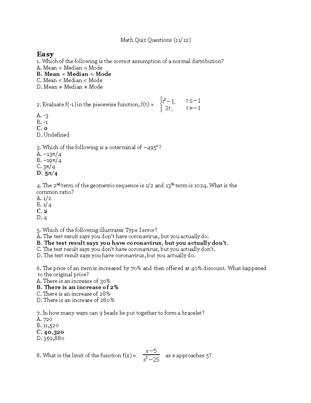 Mathematics Practice Test. - BS Mathematics - UM - Studocu