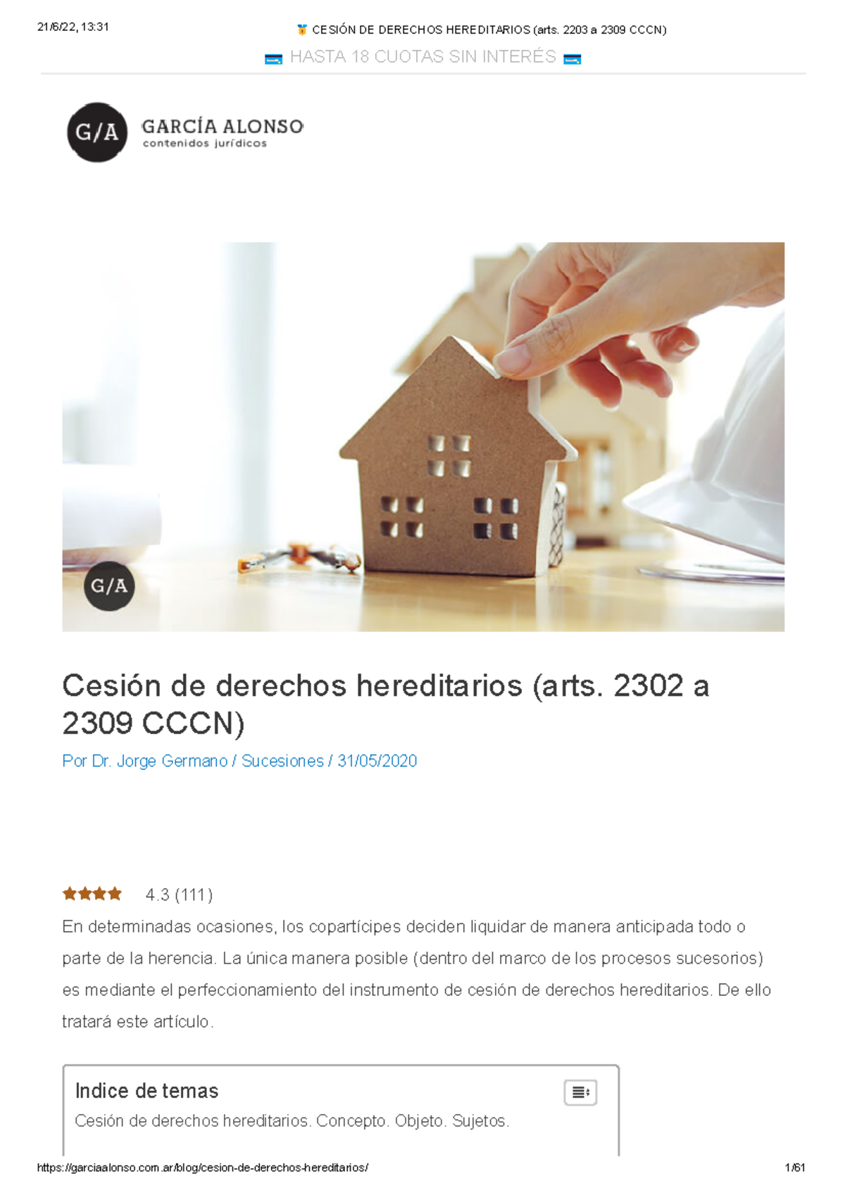 🥇 Cesión DE Derechos Hereditarios (arts. 2203 A 2309 CCCN) - Cesión De ...