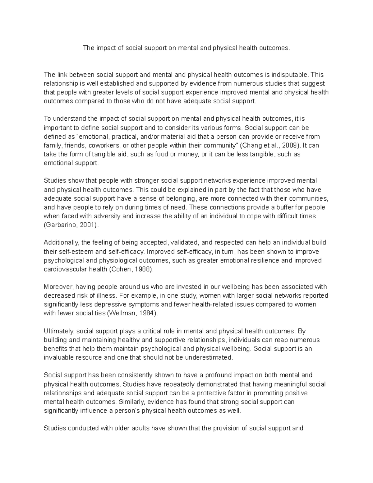 The impact of social support on mental and physical health outcomes ...