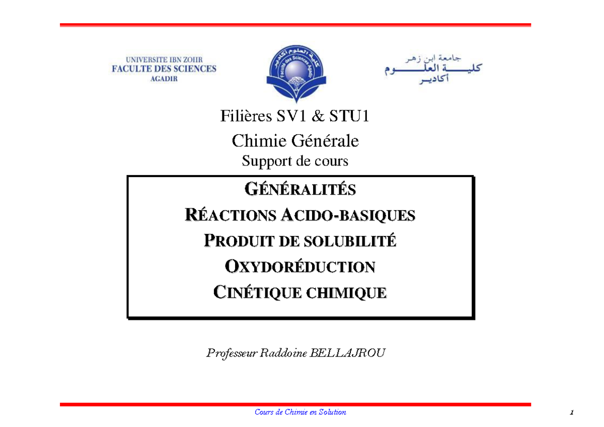 SV1 Chimie 1 Support 2012 - Filières SV1 & STU Chimie Générale Support ...