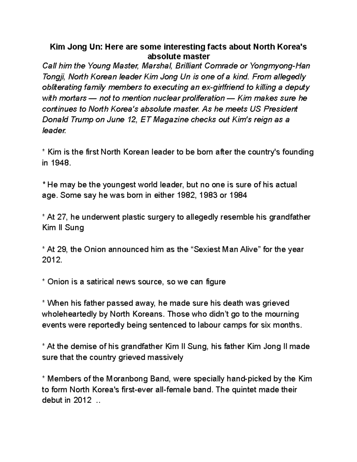 Facts about north korean leader Kim Jong Un Here are some