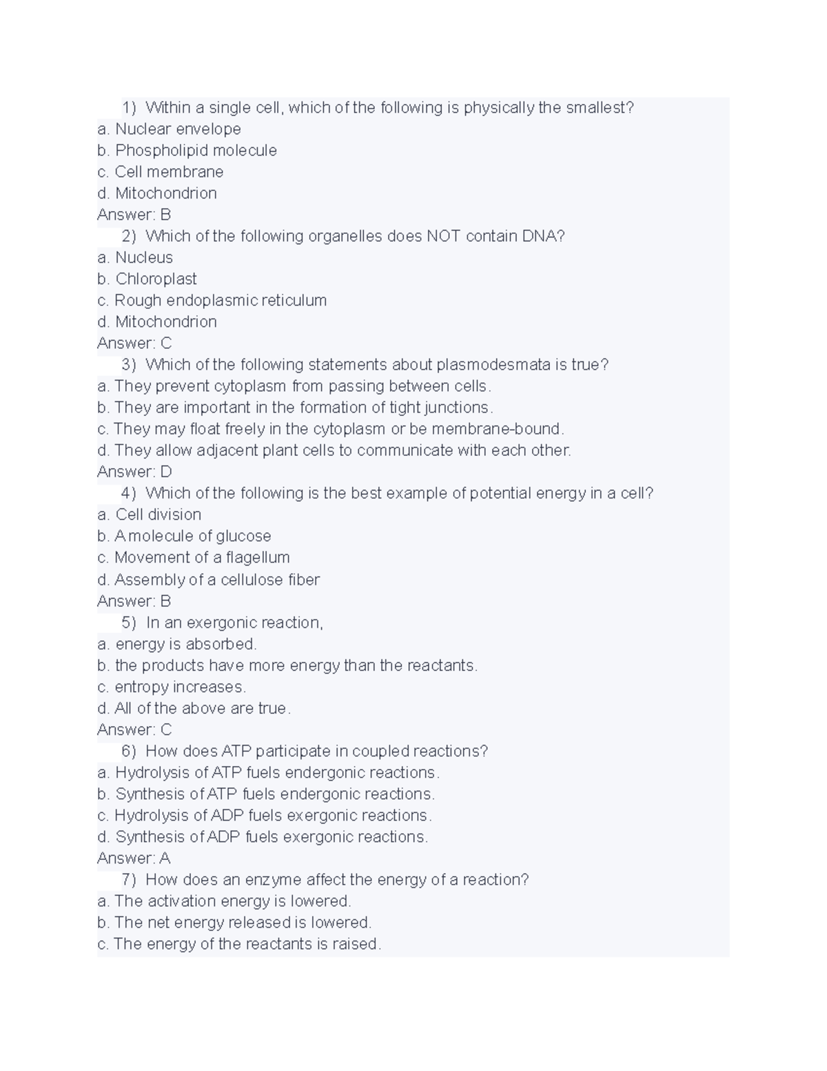 Bio 100 multiple choice practice questions - Within a single cell ...