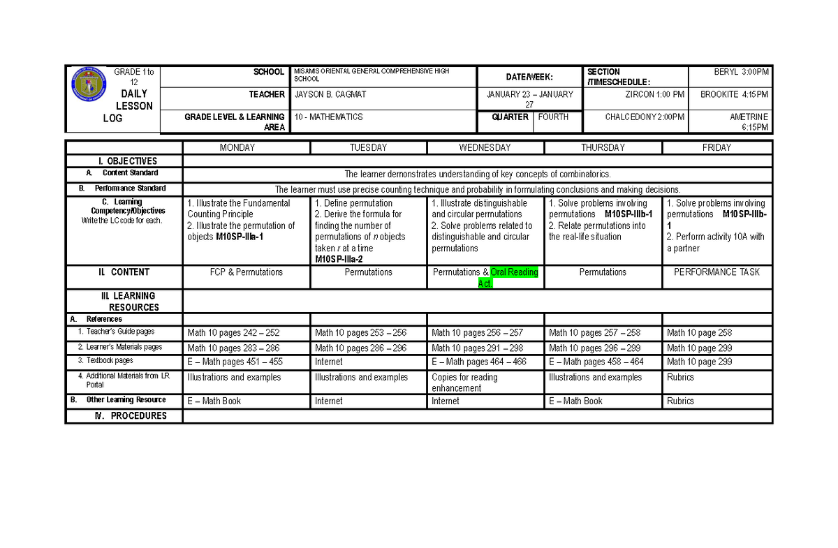 Grade 1 to 12 DLP - Detailed Lesson Plan - GRADE 1 to 12 DAILY LESSON ...