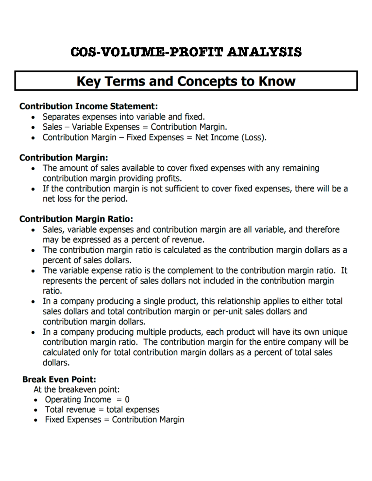 COST VOLUME PROFIT ANALYSIS - Bachelor of Science in Accountancy - COS ...