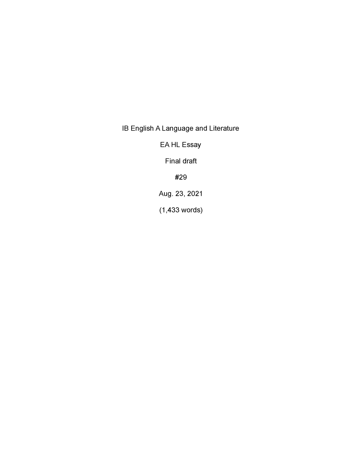 english a hl essay title page