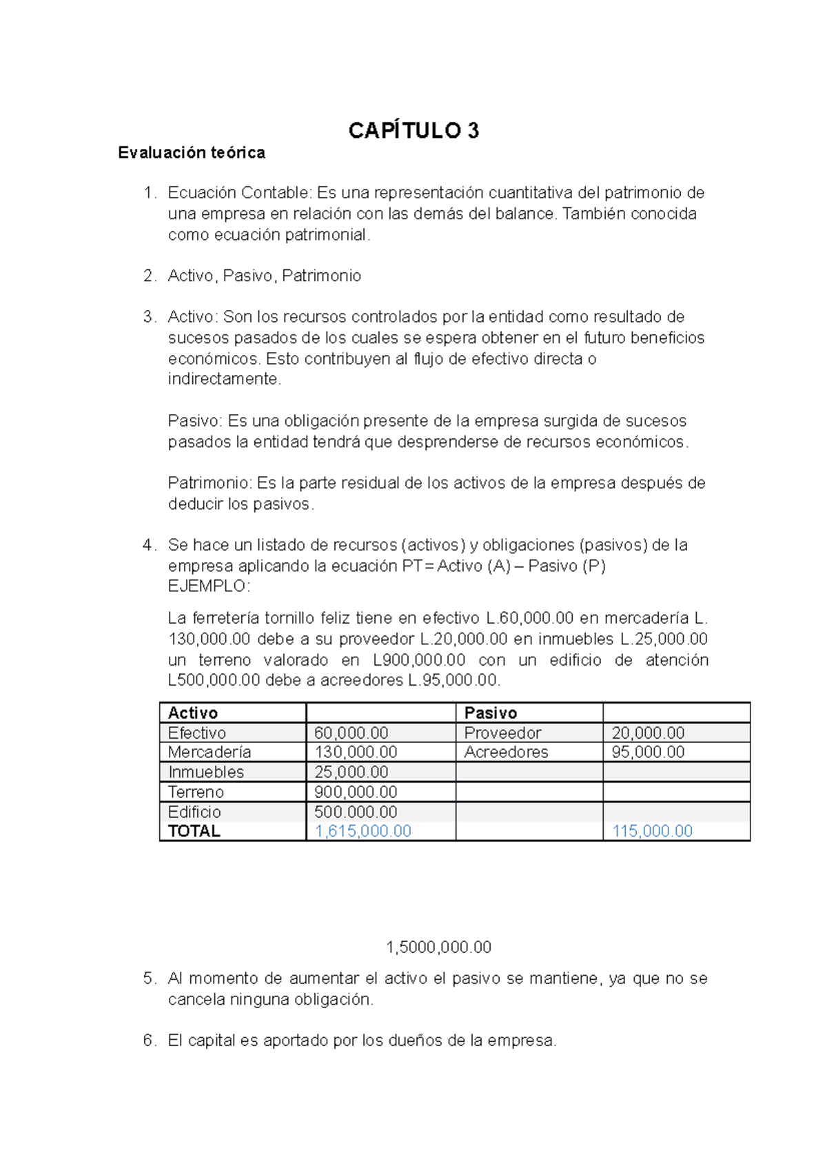 Primera guia contabilidad CAPÍTULO 3 Evaluación teórica Ecuación Contable Es una