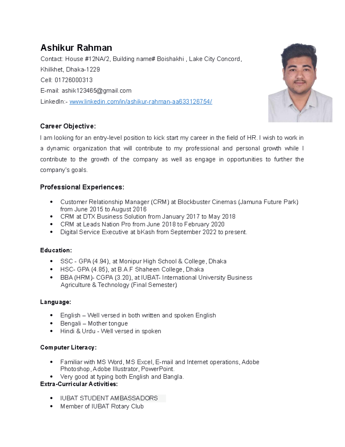 Ashikur Rahman CV - HRM Final Report - Marketing - ISBAT University ...