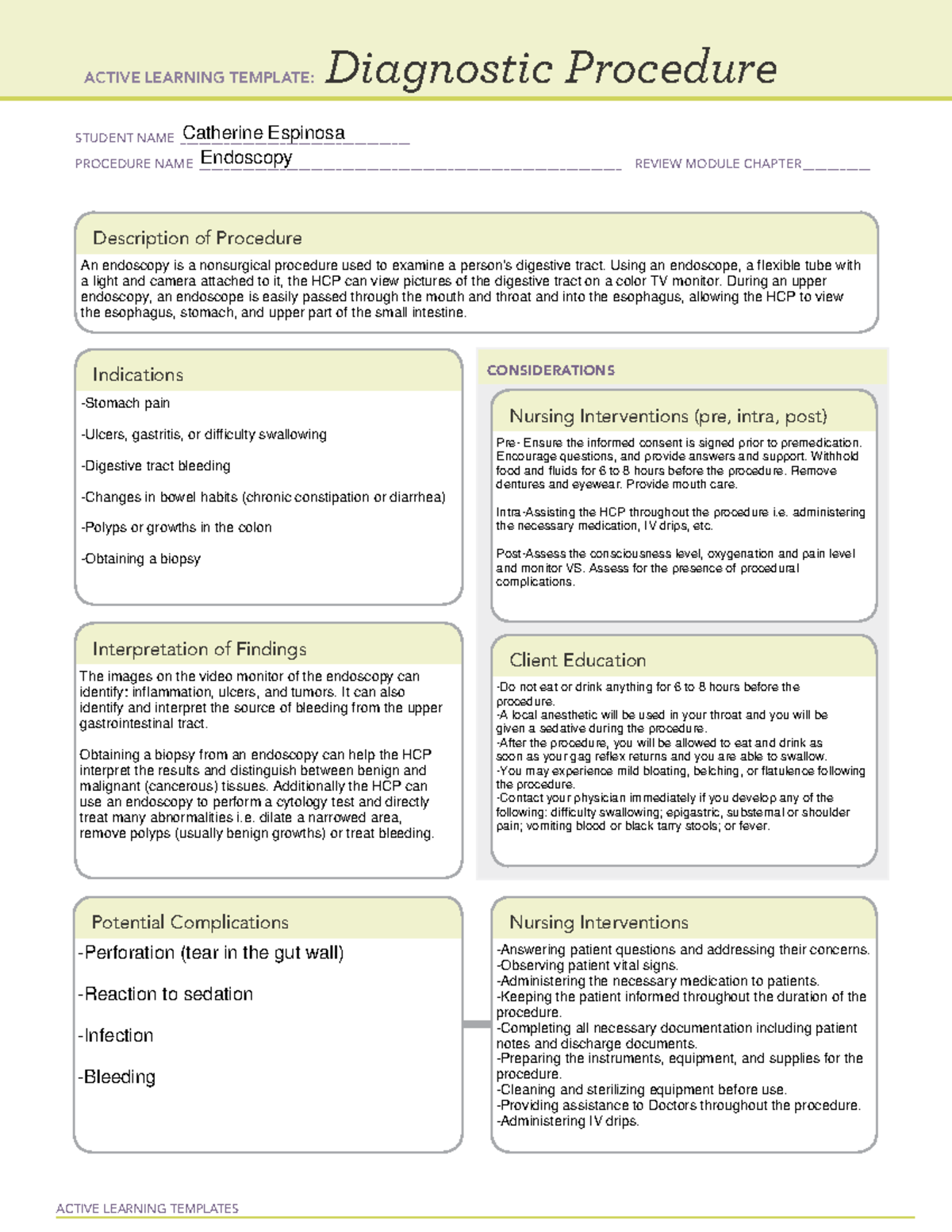 Endoscopy - Diagnostic Procedure - ACTIVE LEARNING TEMPLATES Diagnostic ...