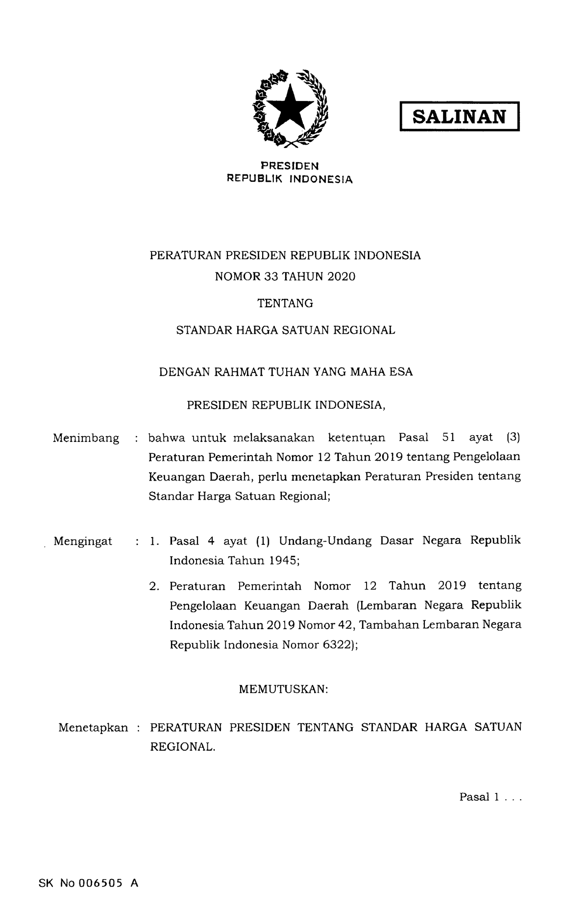 Perpres Nomor 33 Tahun 2020 - SALINAN PRESIDEN REPUBLIK INDONESIA ...