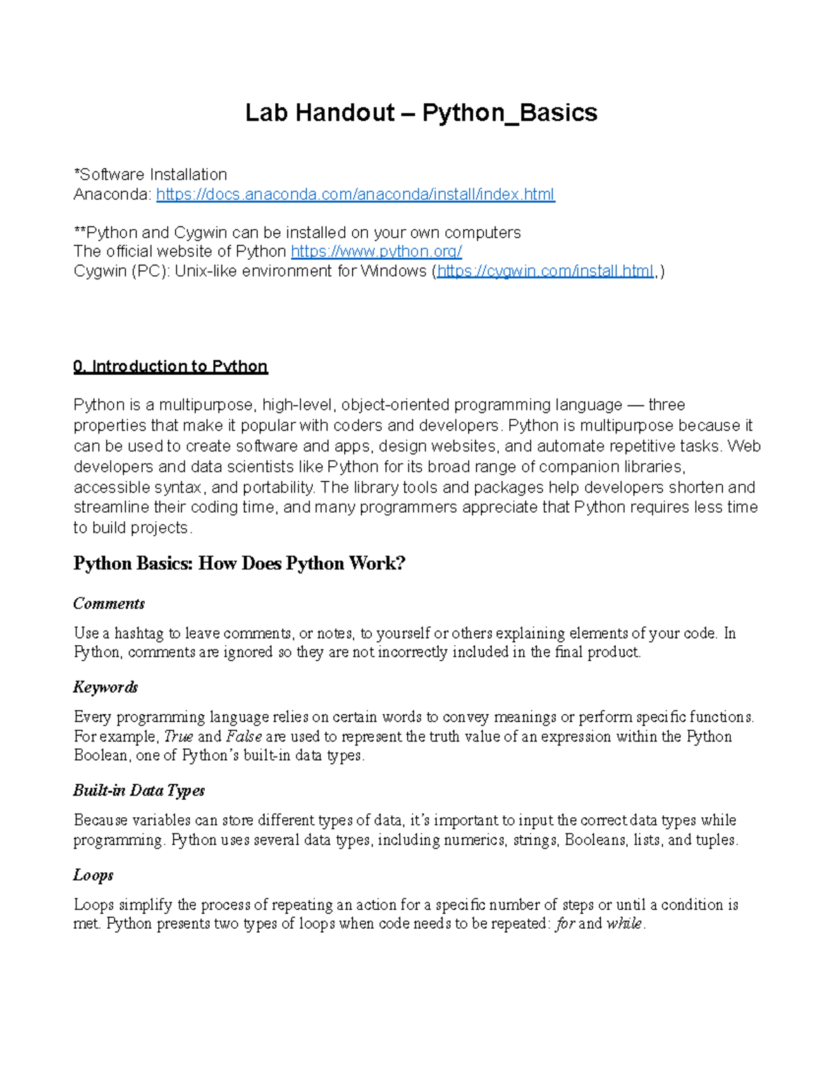 1 Lab Handout Python Basics - Lab Handout – Python_Basics *Software ...
