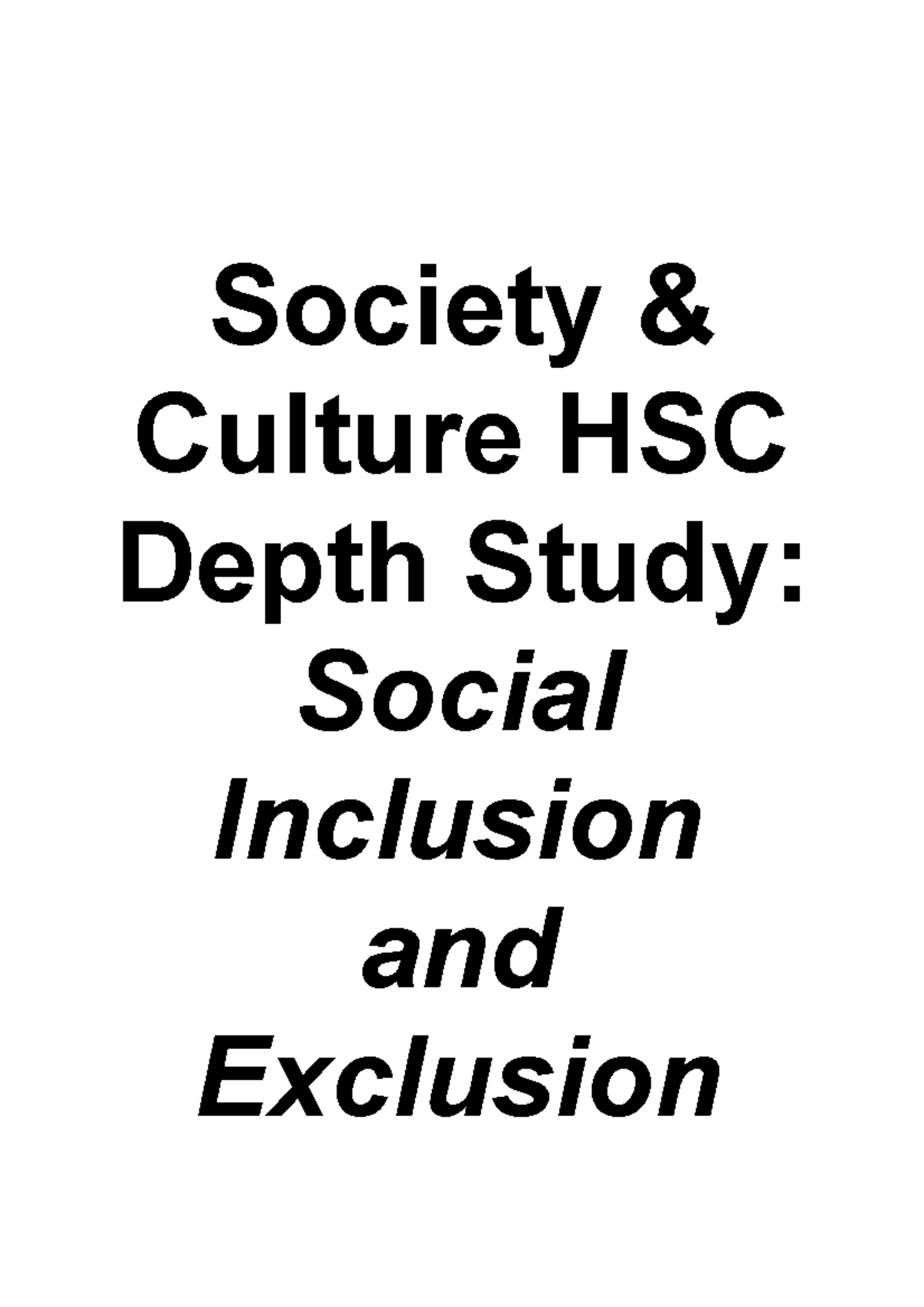 Social Inclusion and Exclusion Notes Society & Culture HSC Depth