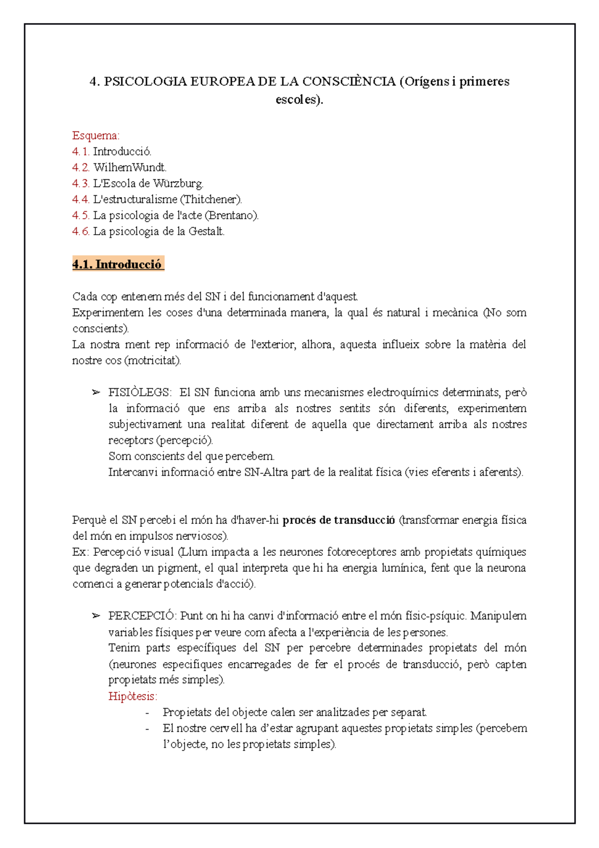 H.Psico 2n parcial - Apuntes - 4. PSICOLOGIA EUROPEA DE LA CONSCIÈNCIA ...
