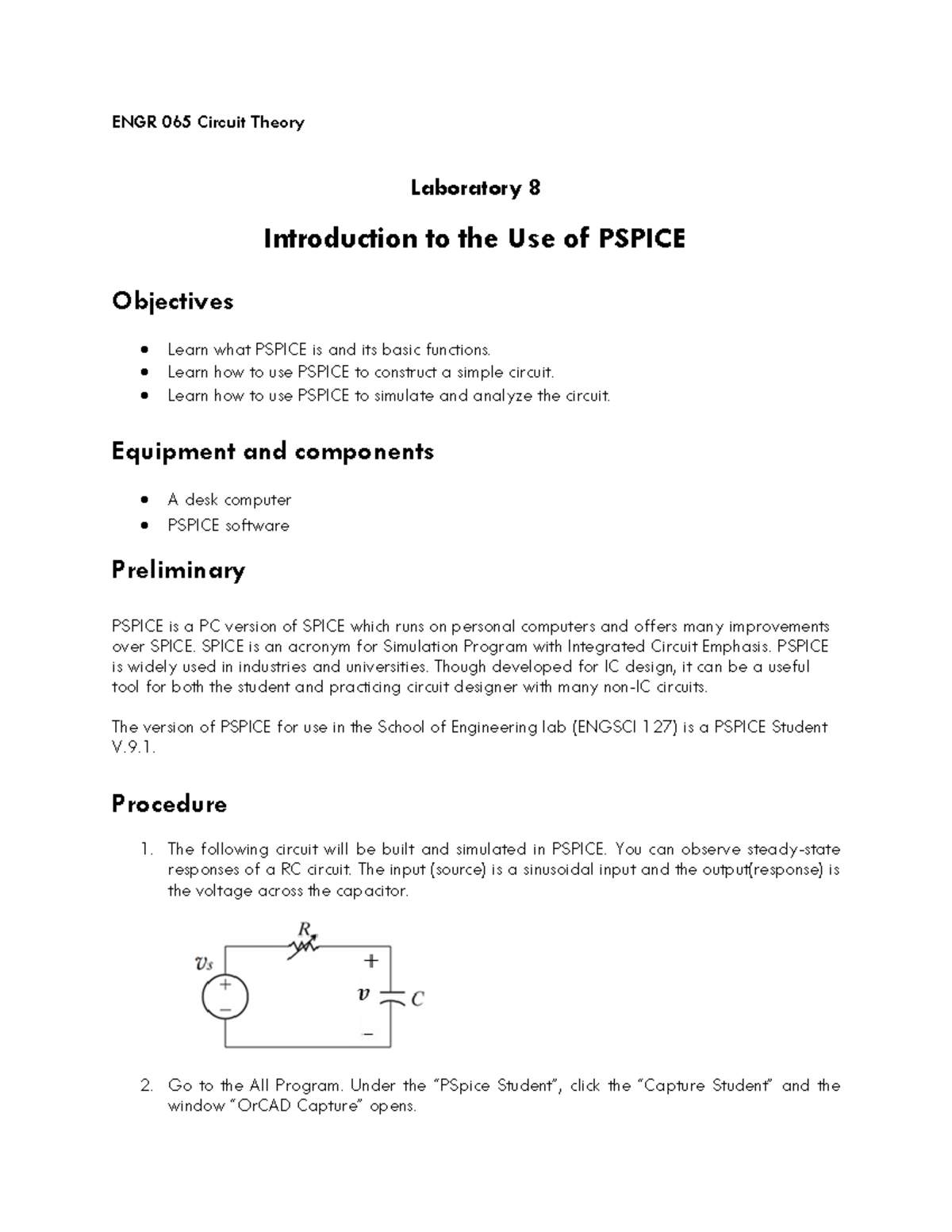 Lab 8 - Instructor: Dr. Huifang Dou - ENGR 065 Circuit Theory ...