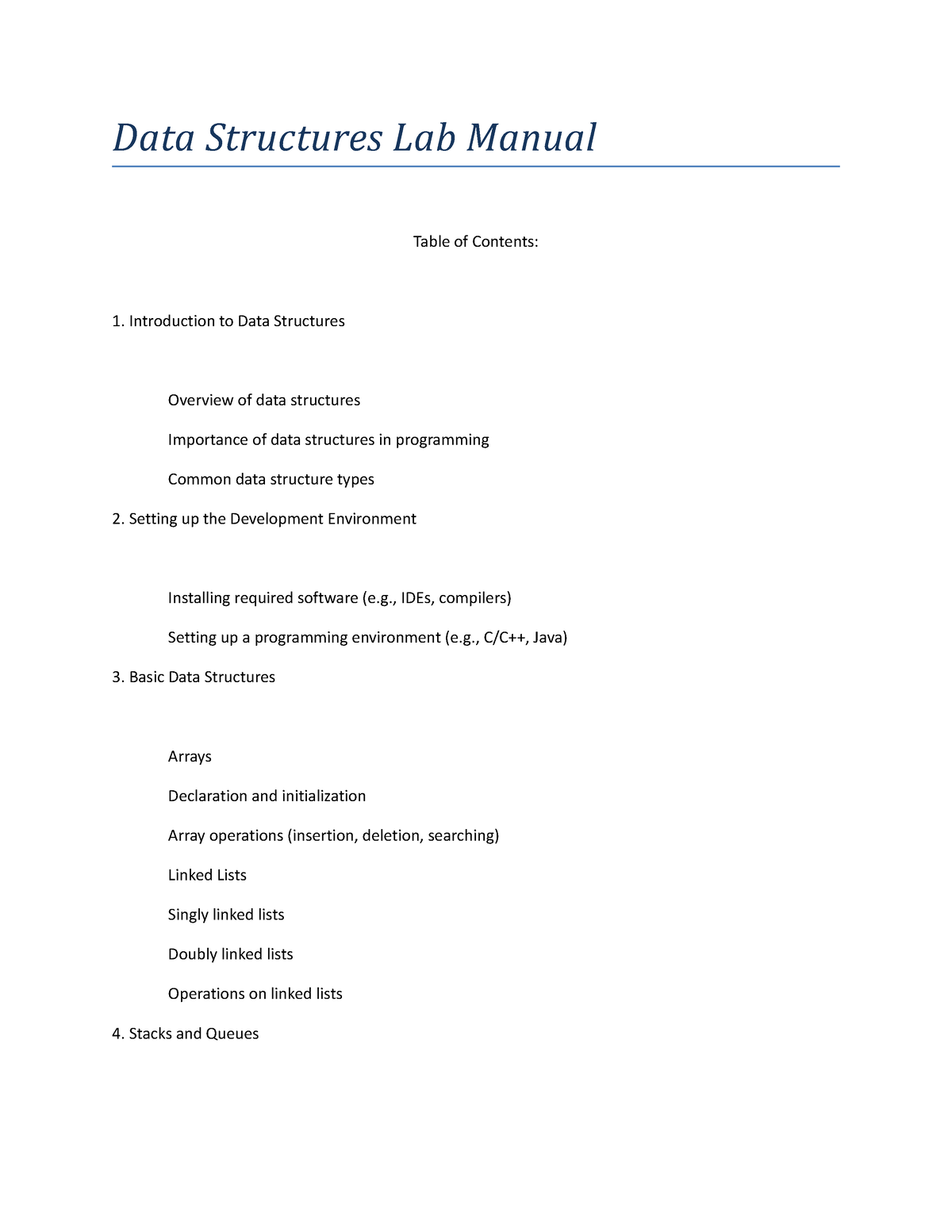 Data Structures Lab Manual - Data Structures Lab Manual Table Of ...