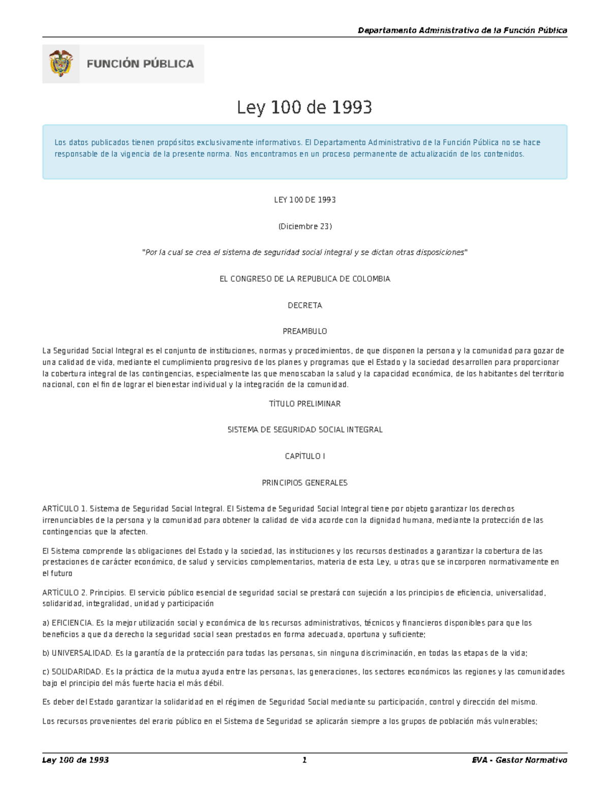 Ley 100 De 1993 - .... - Ley 100 De 1993 Los Datos Publicados Tienen ...