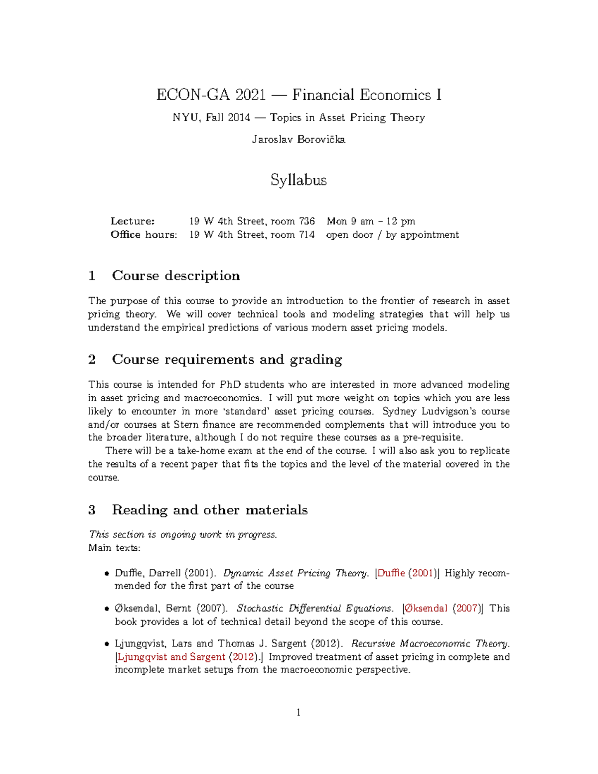 Syllabus econ ga 2021 fall 2014 ECONGA 2021 — Financial Economics I