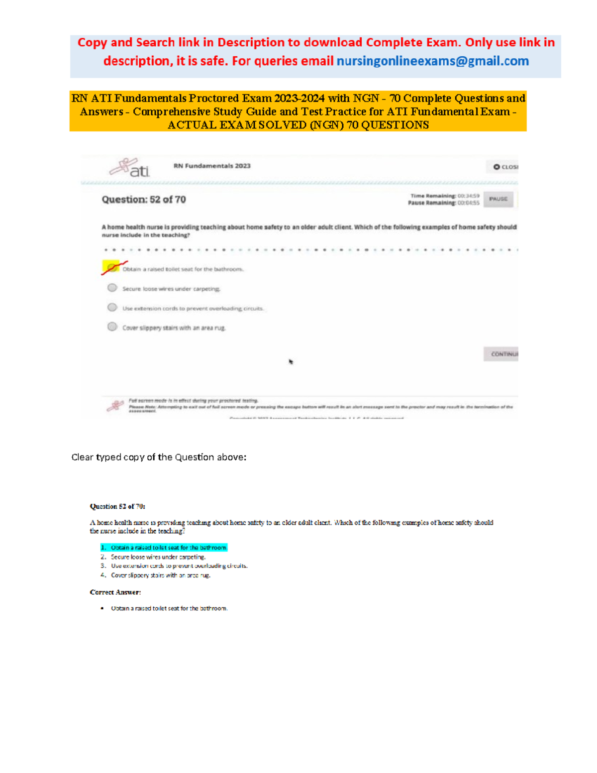 RN ATI Fundamentals Proctored Exam 2023-2024 with NGN - 70 Complete ...