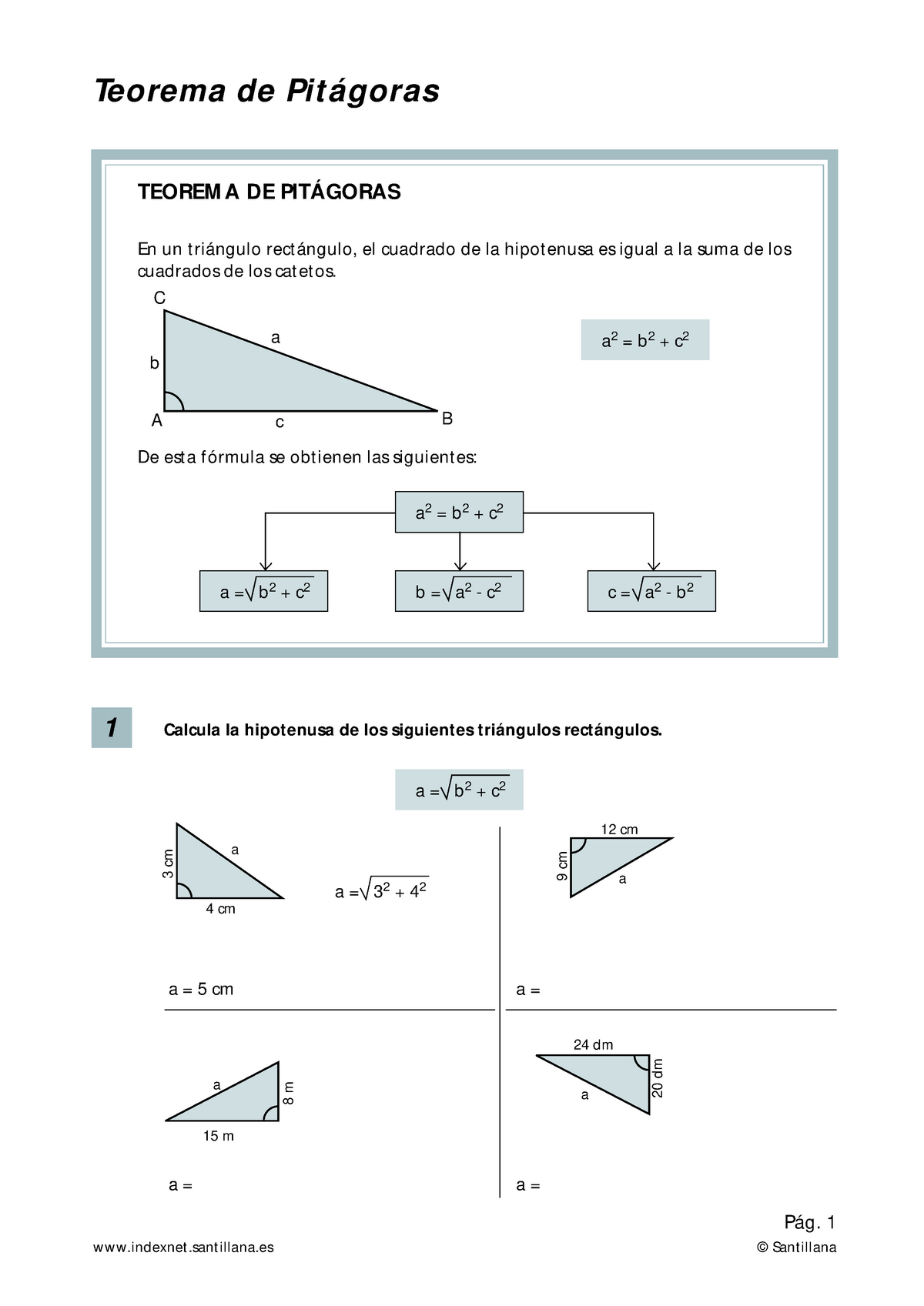 Ejercicios De Resolución Teorema De Pitágoras/ Preguntas - Teorema De ...