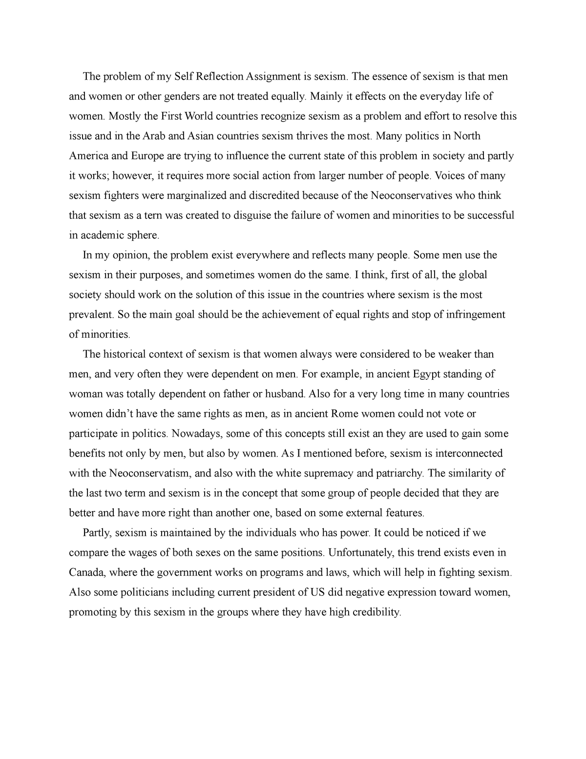 sexism reflection essay