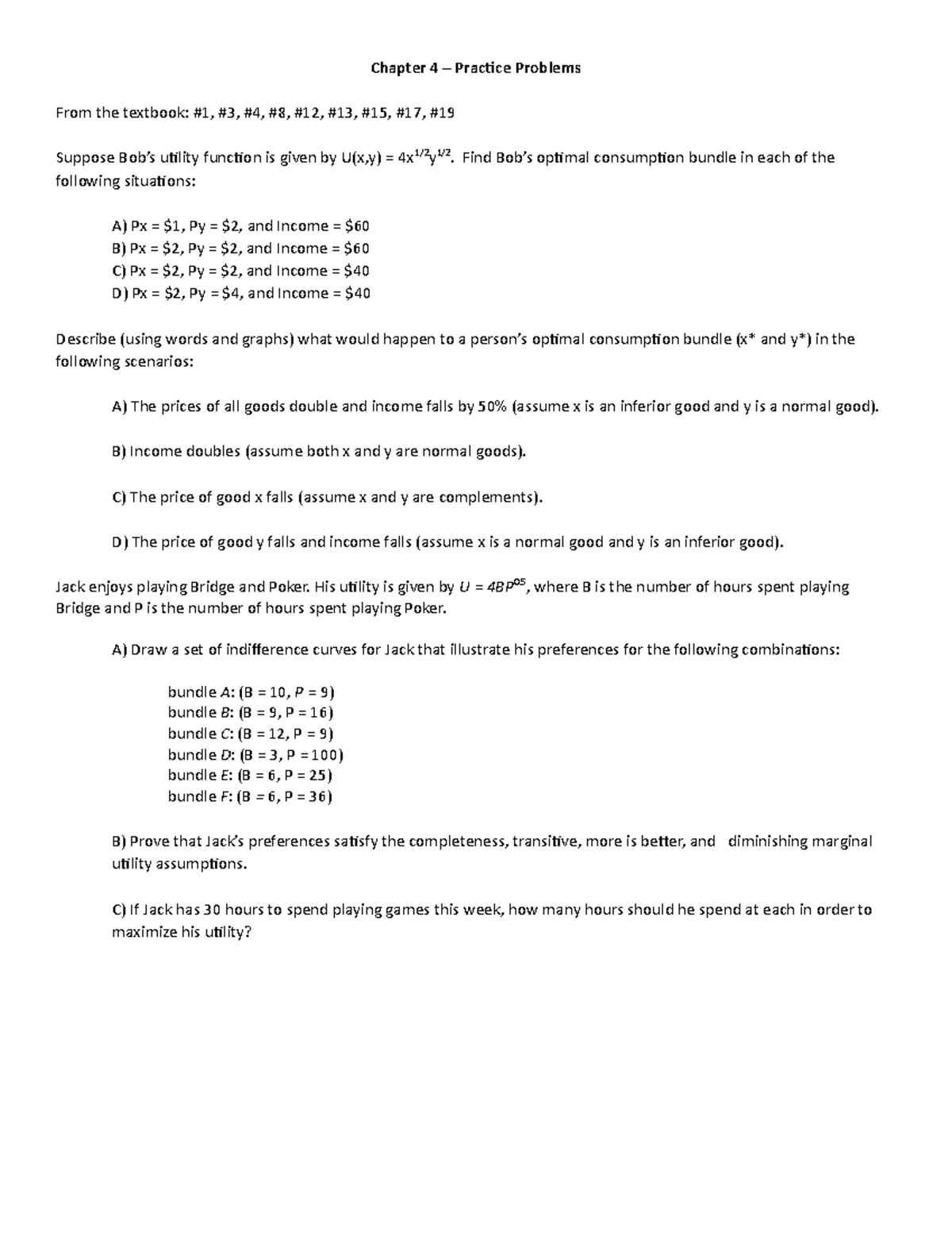 Chapter 4 Practice - Chapter 4 – Practice Problems From The Textbook ...