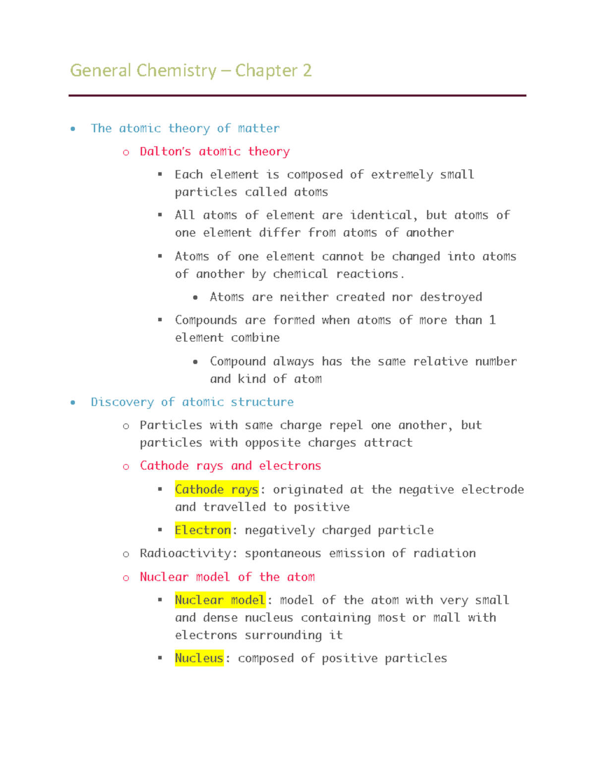 General Chemistry chapter 2 - General Chemistry – Chapter 2 • The ...