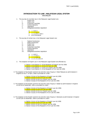 2020 Test 1 Malaysian Legal System Copy Studocu