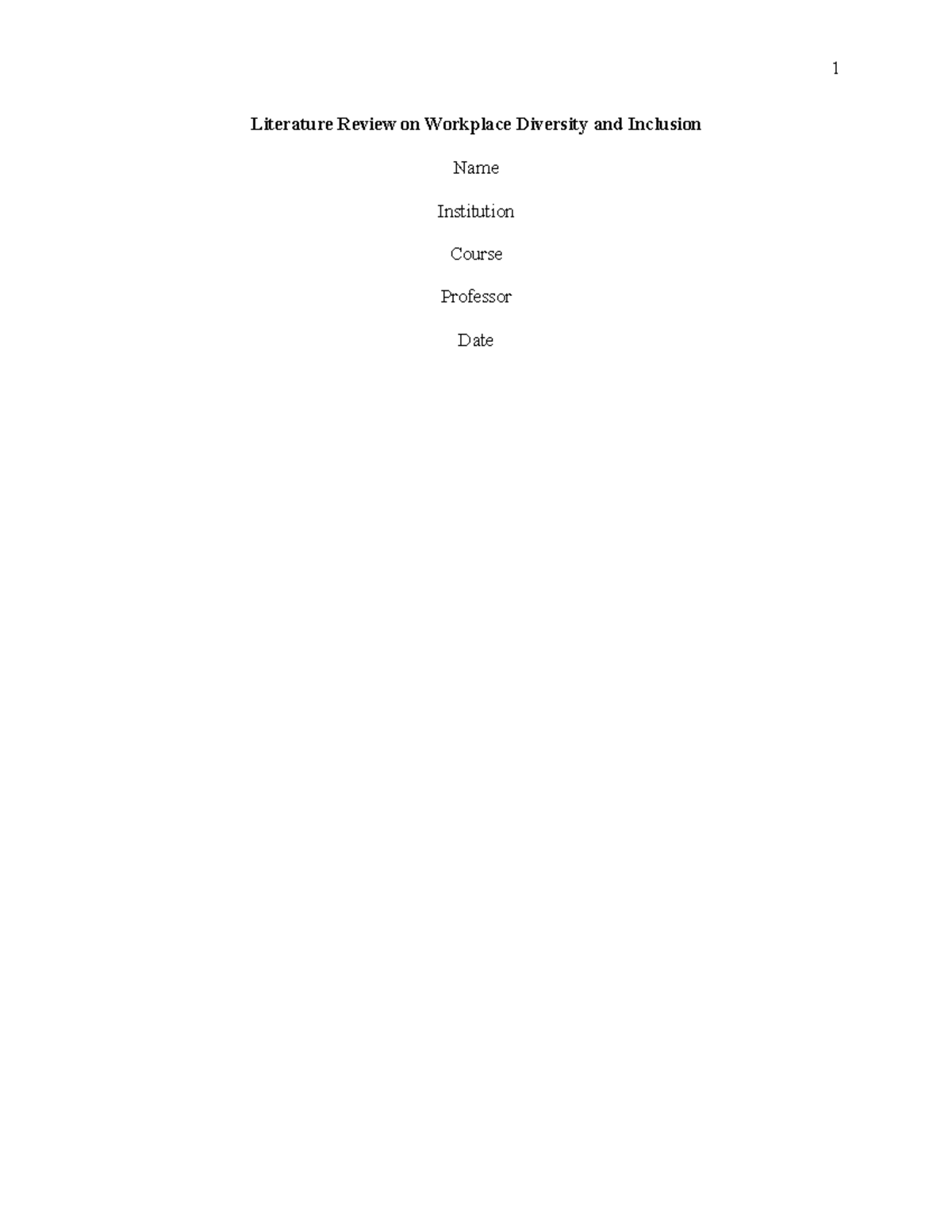 Literature Review on Workplace Diversity and Inclusion.,,, - Literature ...