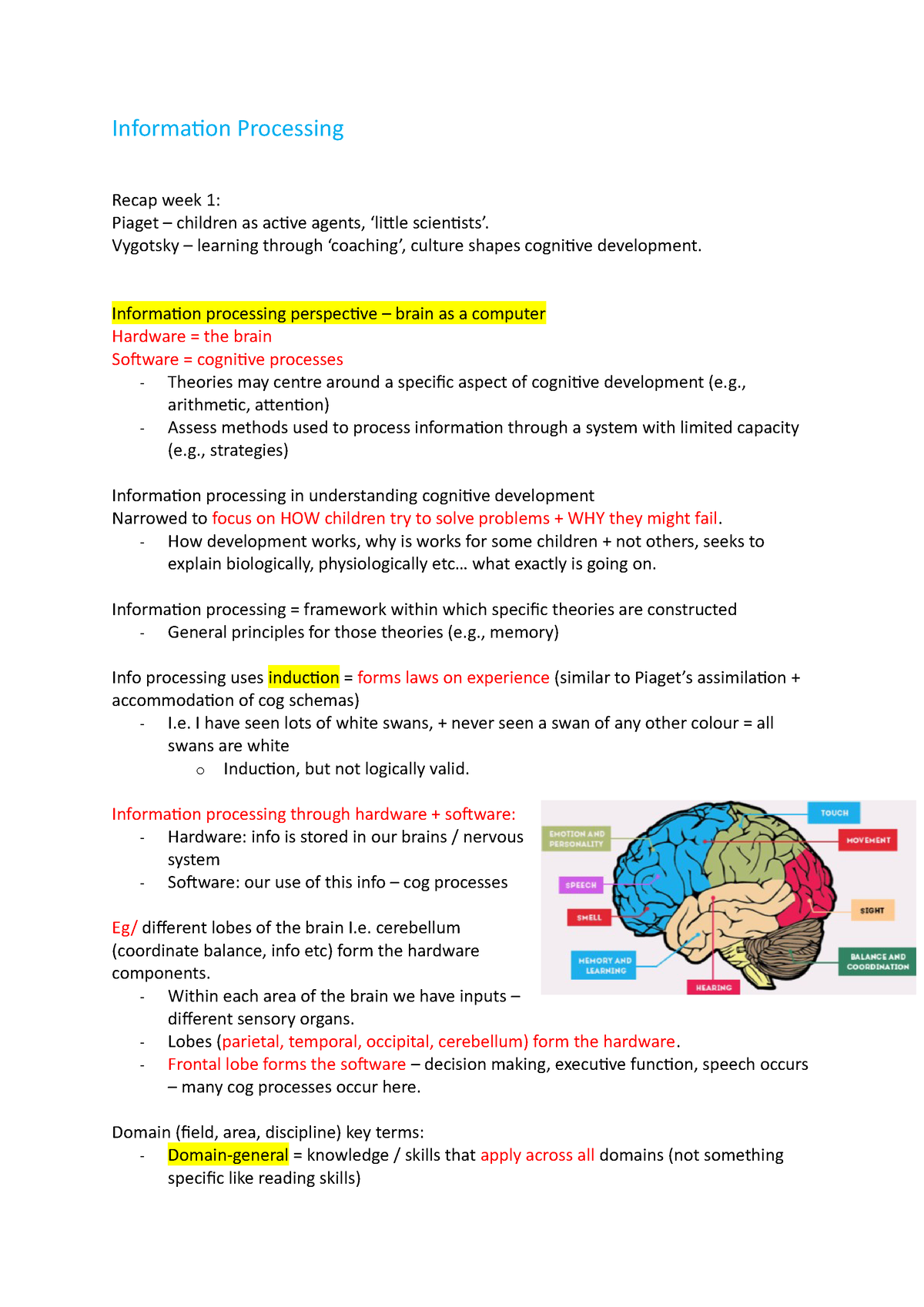 Information Processing Information Processing Recap week 1