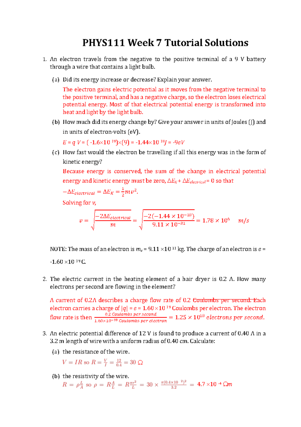 Week07 Solutions - Lecture Note - PHYS111 Week 7 Tutorial Solutions An ...