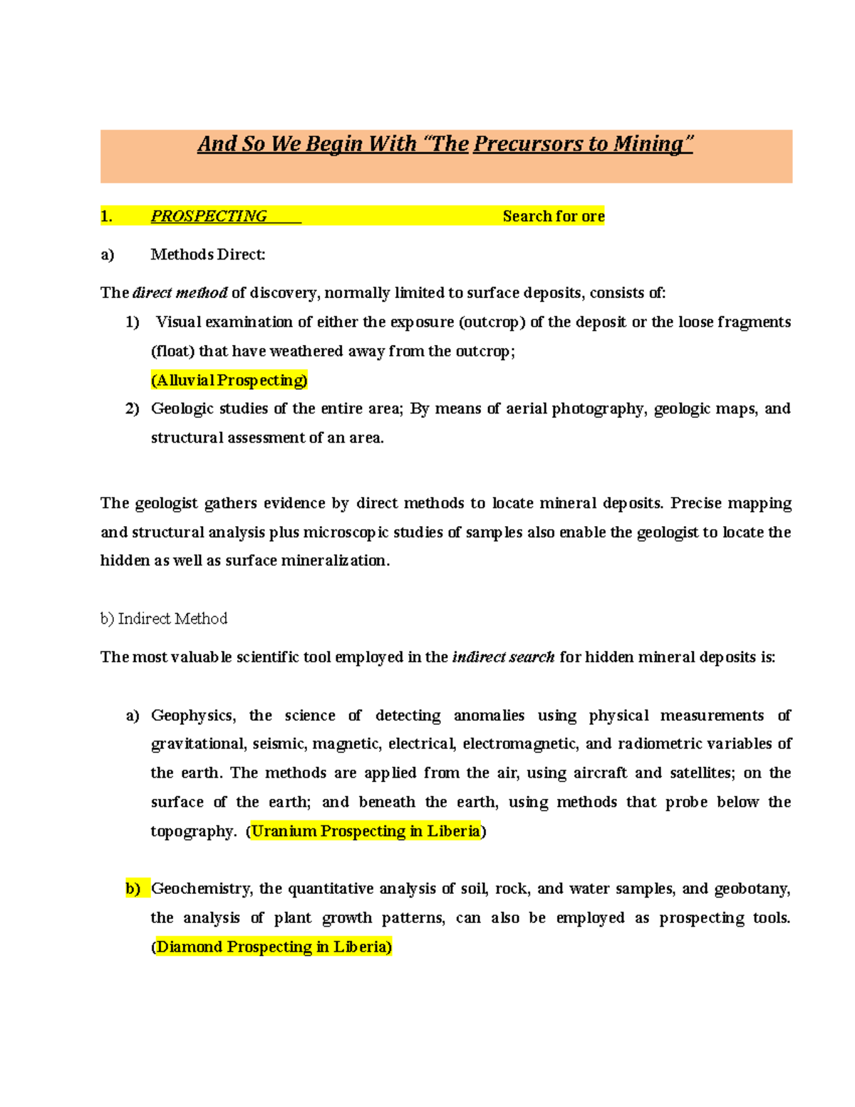 305 mining stages 1 - Lecture notes 3 - And So We Begin With Precursors ...
